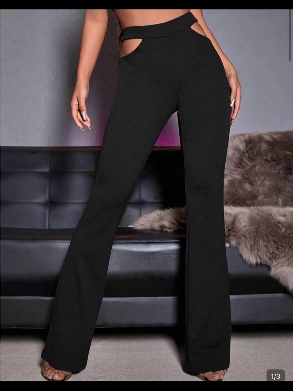 SHEIN Black High-Waist Cutout Flare Pants